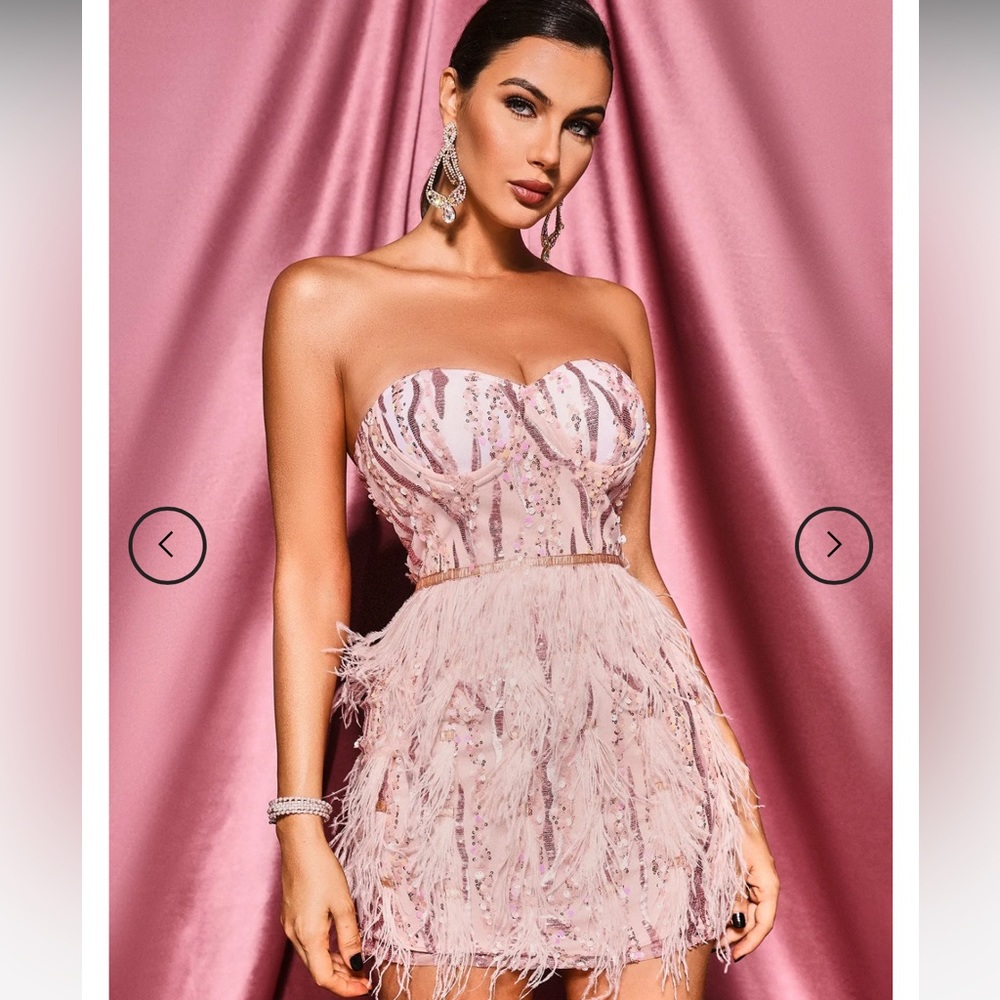 Sparkle & Feather Pink Mini Dress